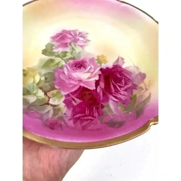 Antique Hand Painted PSL Imperial Alma Pink Rose Dessert Plate 1838 Gold Trim 8" - Picture 6 of 7
